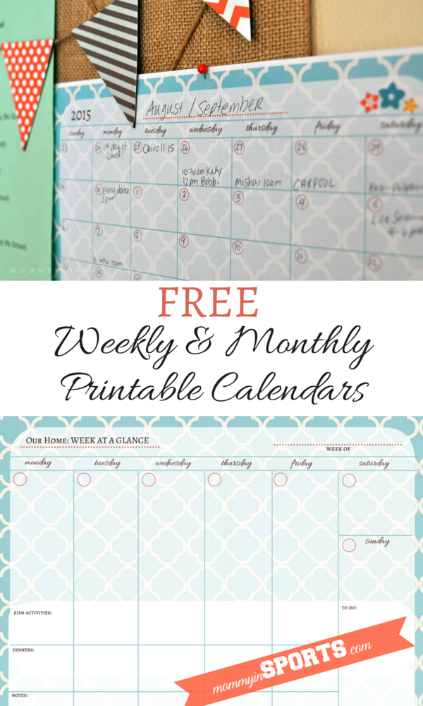 FREE Weekly & Monthly Printable Calendars