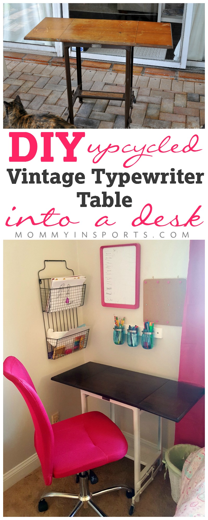 Upcycle a vintage typewriter table into a super cute kid's desk in an afternoon. Don't spend big bucks when you can make something old beautiful and new again! The perfect afternoon DIY project.